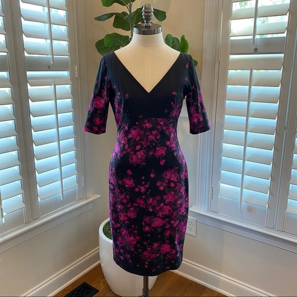 LELA ROSE Half-Sleeve watercolor Floral-print dress size 6 - Picture 5 of 12